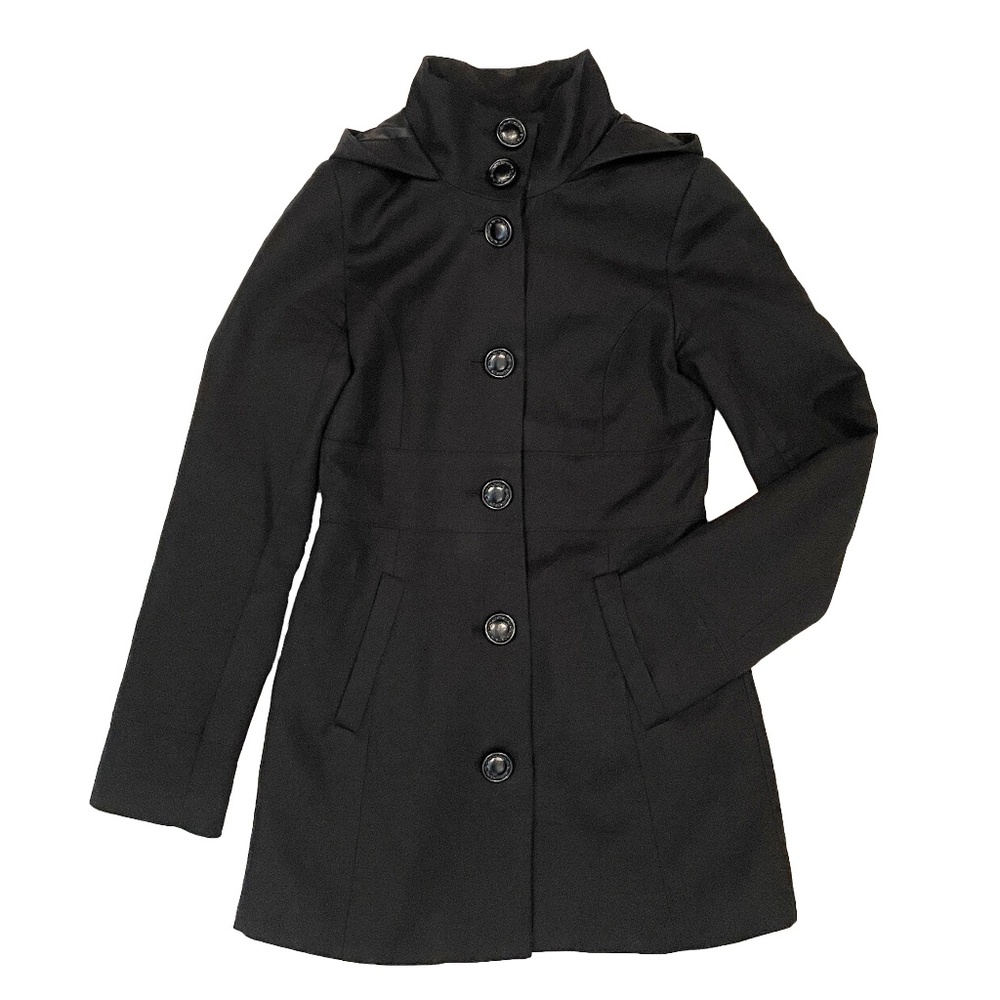 EUC Le Chateau Hooded Trench Coat in Black Size XXS